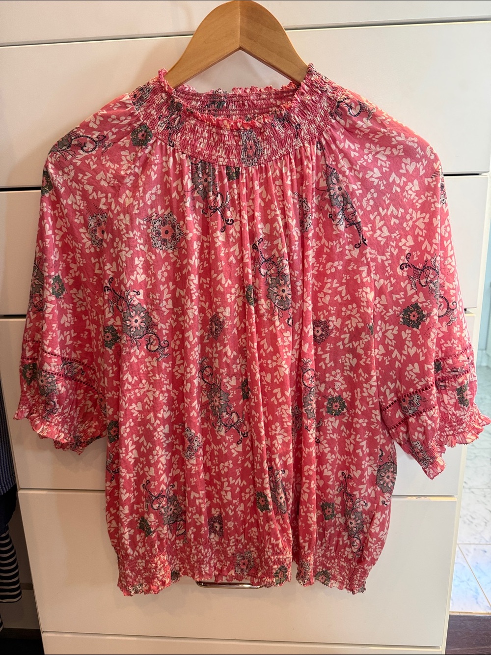 Odd Molly Pink Floral Smocked Blouse